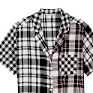 Short Sleeve Plaid Flannel Pajama Top Black/White Multi, M